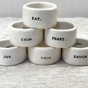 Set of 6 Rae Dunn Napkin Rings Feast Savor Chow Eat Joy by Magenta